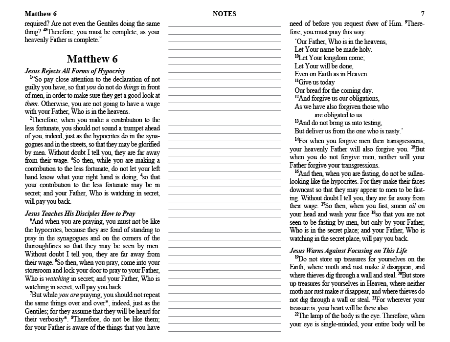 A peak inside of the Harper's Standardized Study Bible with a column in the middle of two columns for notes
